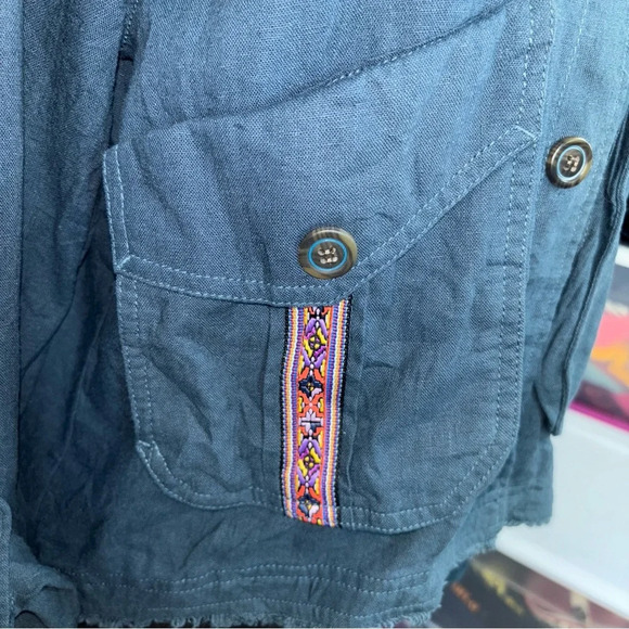 Jolt Jacket Medium Cropped Bomber Embroidered Button Front Pockets Slouchy Teal - Picture 7 of 14